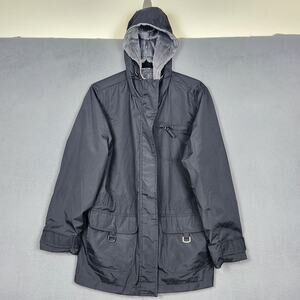 Natural Reflections Coat Womens Medium Black Hooded Faux Fur Lined Parka Zip